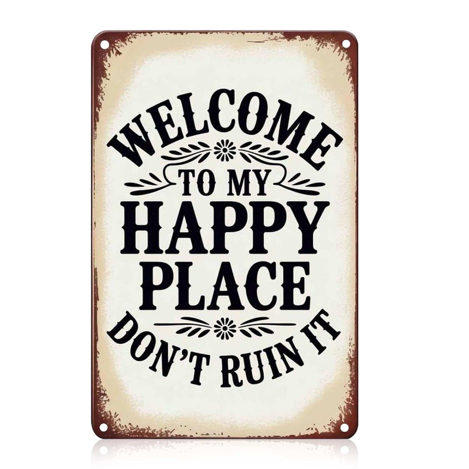 Welcome to My Happy Place Metal Signs, Vintage Welcome Sign Plaque with Pre-drilled Holes, Humorous Rectangular Wall Decor for Living Room, Bar, Garden 12x8in — image 1