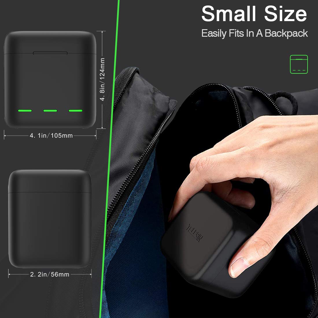 Jeebel Caricabatterie per GoPro Hero 12/11/10/9 Black 3-Canali Caricabatteria con Ricarica Rapida 2,4A e Cavo USB-C — Completamente Compatibile Con Batterie Originali di GoPro Hero (Senza Batteria)