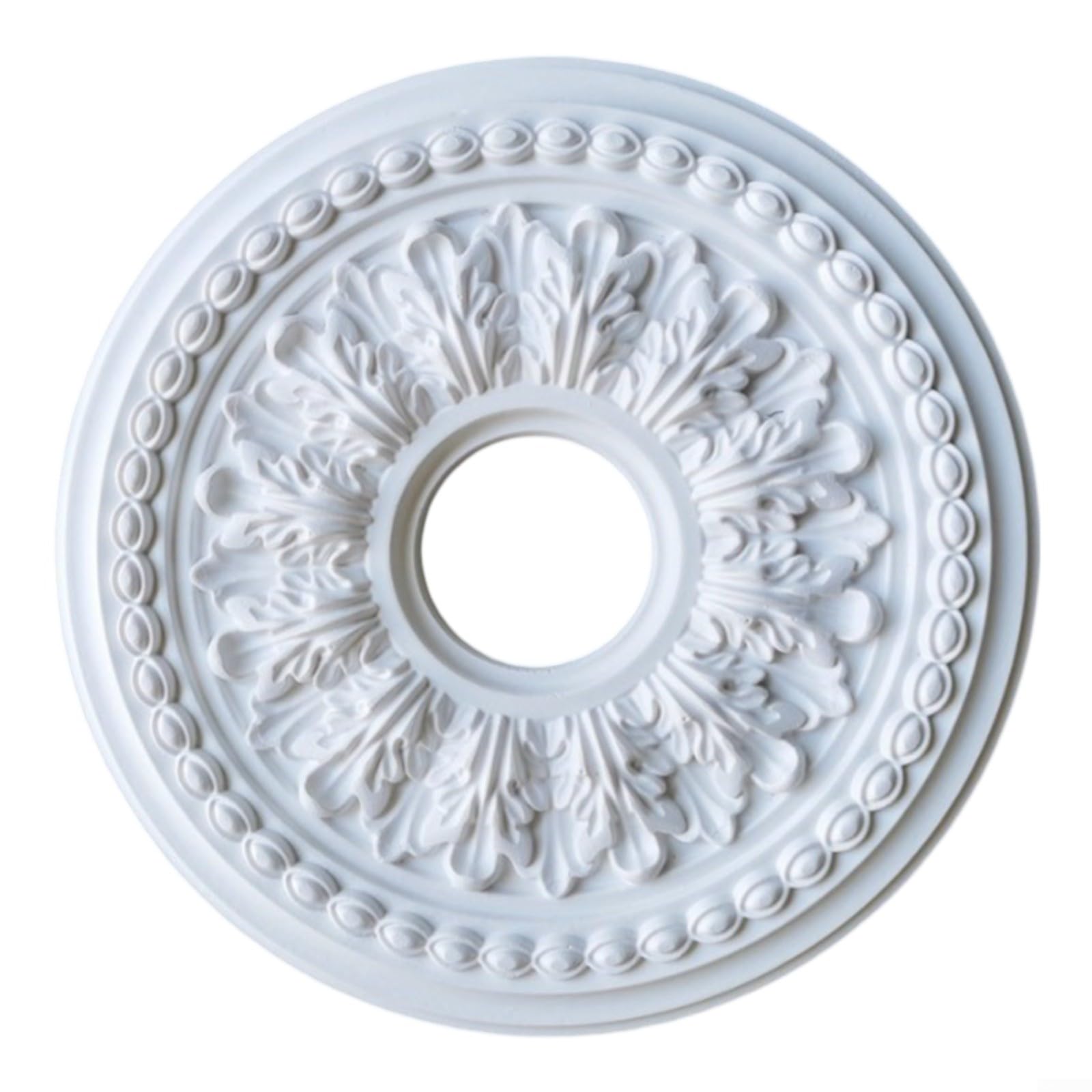 White Ceiling Coving Ceiling Rose Round PU Medallion Lamp Panel, Decorative Light Fixture Base,Two Options: Drilling Or Not Drilling, Home Decor Accessories(35cm(With hole))