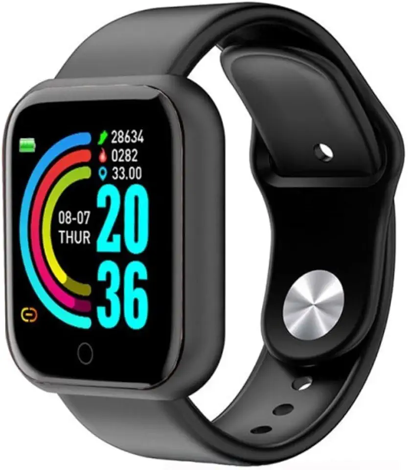 Smartwatch D20 Inteligente Bluetooth, Compatível com iOS e Android, com Notificações de Redes Sociais, Pedómetro e Controlo de Música