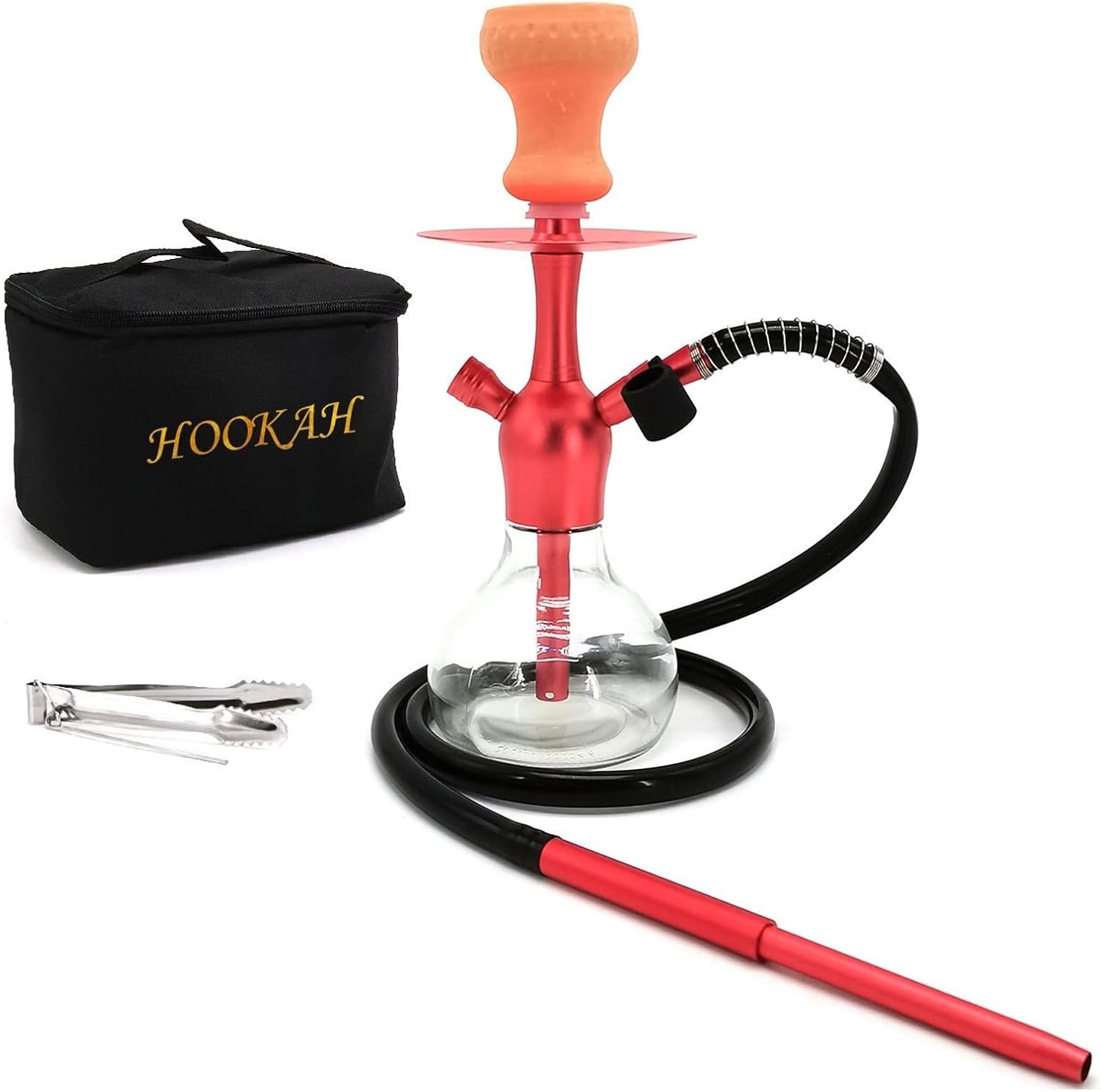 Conjunto De Cachimba Cachimba De Primera Calidad con Funda Protectora Manguera De Silicona Manija Tazón De Cachimba Base De Vidrio Pinzas De Carbón La Mejor Cachimba De Viaje (Color : Red)