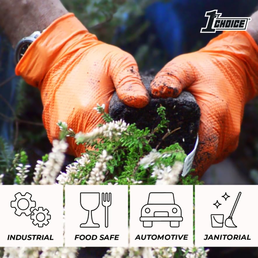 Miniatura 5 de 1st Choice Guantes desechables de nitrilo con agarre de diamante elevado, 6 mil industrial, mecánico, limpieza, sin látex, sin polvo