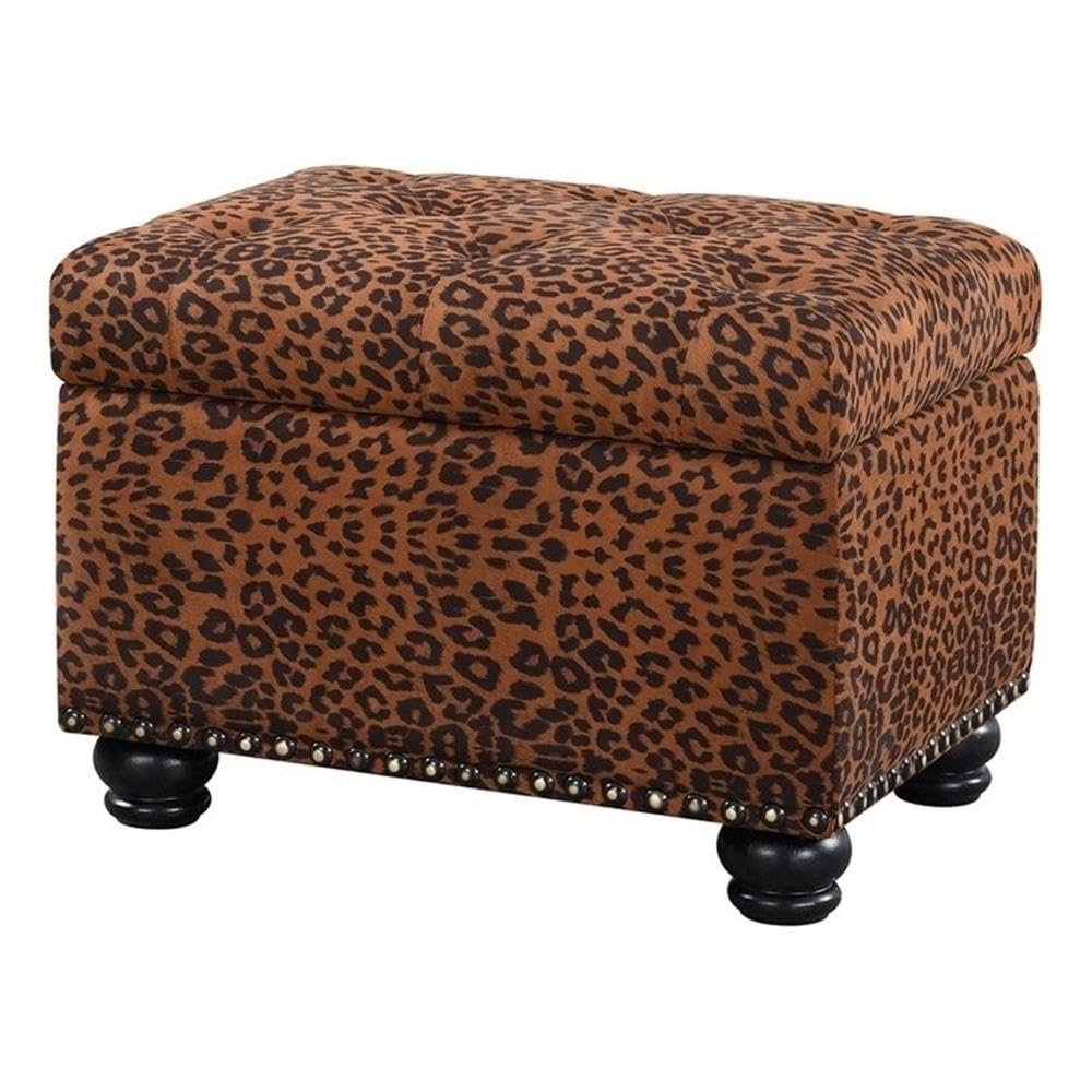 Convenience Concepts Designs4Comfort 5th Avenue Upholstered Storage Ottoman 24" - Contemporary Foot Stool and Seat with Hinged Lid for Living Room, Dining Room, Office, Forest Leopard Print Fabric