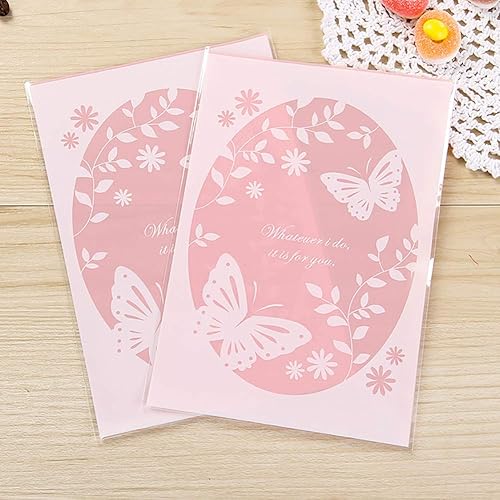 Miniatura 4 de Bolsas de caramelo rosa con diseño de mariposa para manualidades, 100 unidades, con lazos metálicos dorados para galletas, bocadillos, decoración,