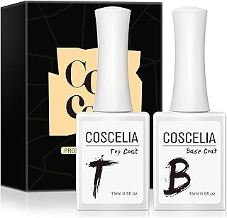 Gel Nail Polish Top Coat and Base Coat Set No Wipe Glossy Shine Finish Top Coat Nail Polish Base Coat Set Soak off UV LED ...