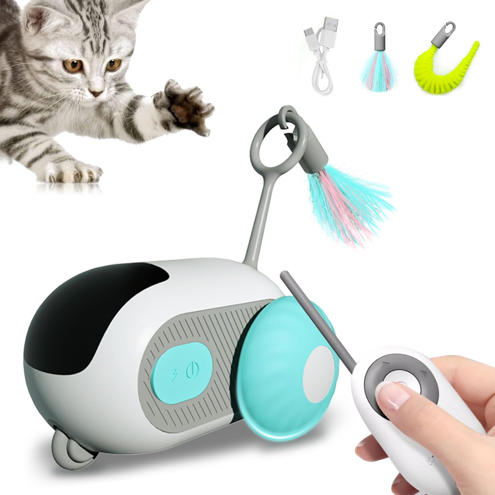 EPROICKS Ratón de Juguete eléctrico para Gatos, Juguete Gato Interactivo con Control Remoto, Ratón de Juguete Interactivo, Ratones de Juguete para Gatos con Cable USB, Dos Modos interactivos (Azul)