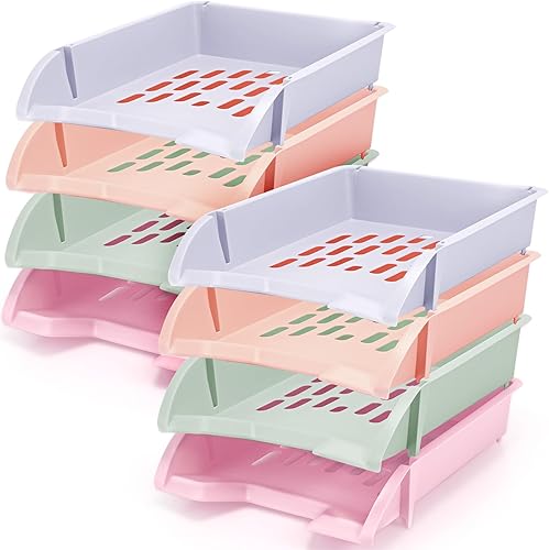 Gueevin 8 bandejas de papel apilables para organizar cartas coloridas de 8 capas, bandeja organizadora de archivos de plástico y soportes apilables,