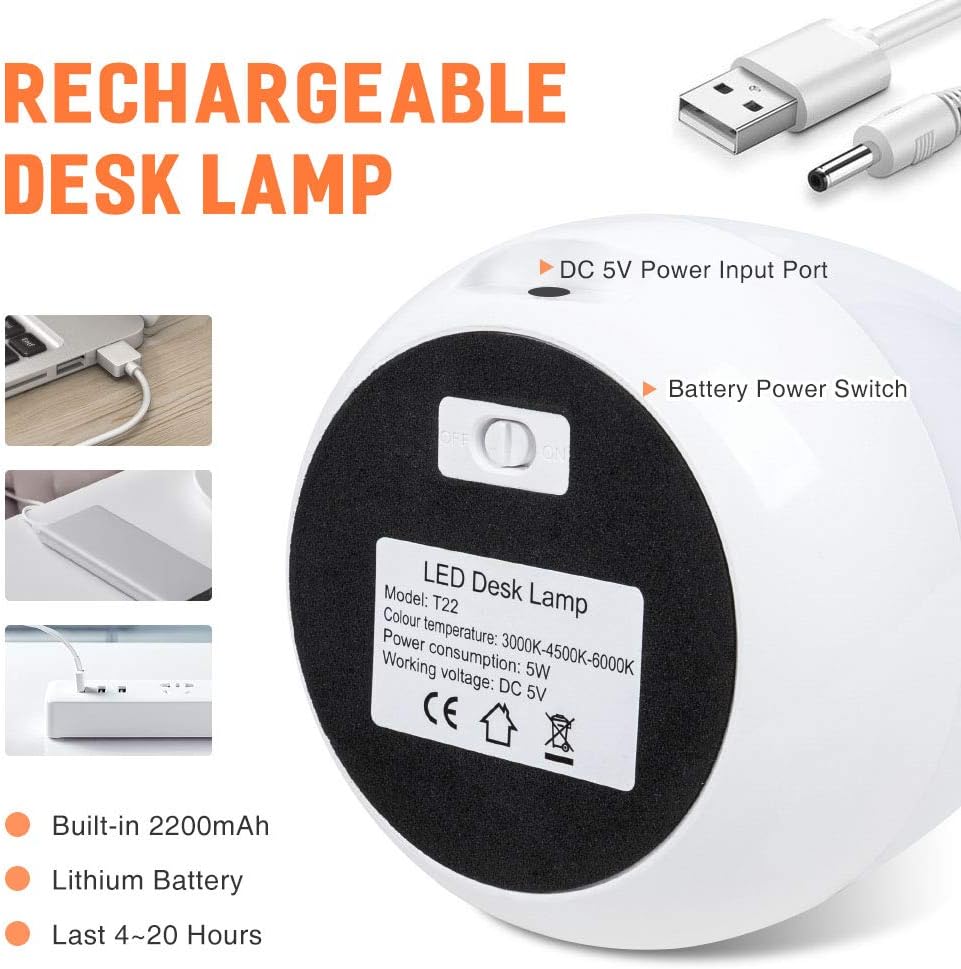 Eye-Caring LED Desk Lamp for Studying, Touch Dimmable Control Table Lamp with Rechargeable USB Charging Port and Pen/Phone Holder, Colorful LED Night Lamp for Students Teens Girls Boy Office Bedroom