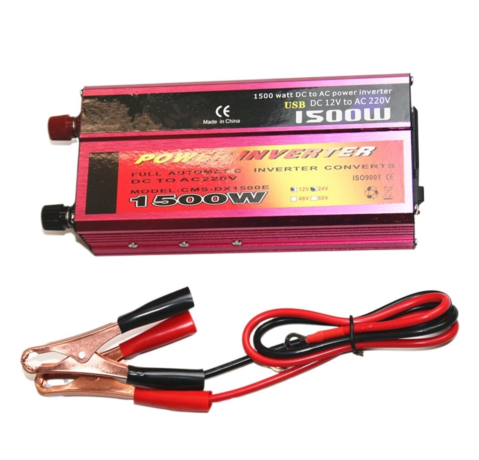 Onduleur 12V 220V 1500W haute performance avec finition en alliage d'aluminium rose