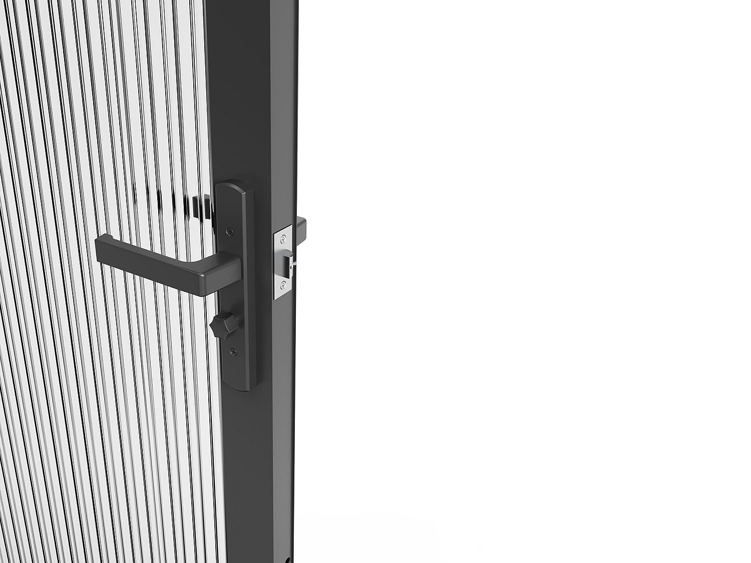 Vente-unique LOXTON - Bloque de puerta reversible de aluminio y vidrio templado texturizado - 204 x 83 cm - Negro