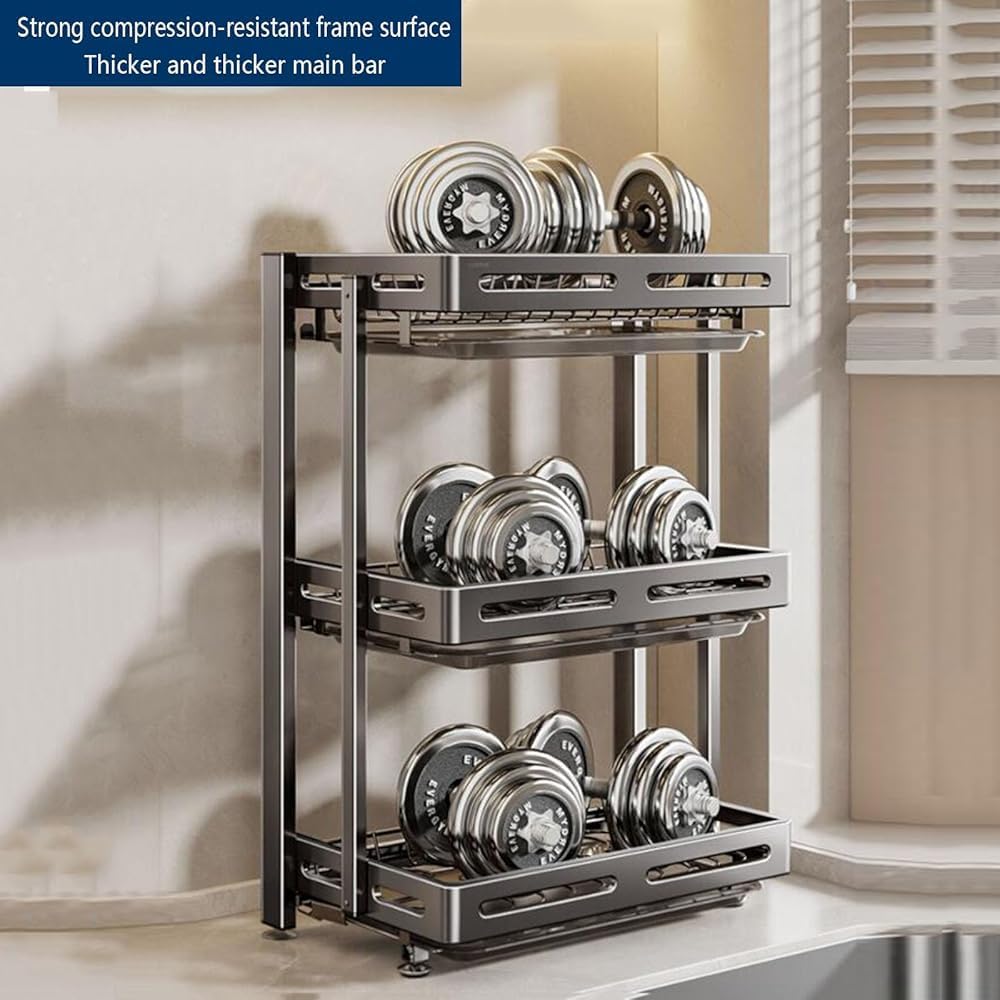 2/3-Tier Stainless Steel Dish Rack with Drain Board – Foldable Kitchen Utensil Drying Rack & Cutting Board Holder, Space-Saving Design (42x35cm/17x14inch)
