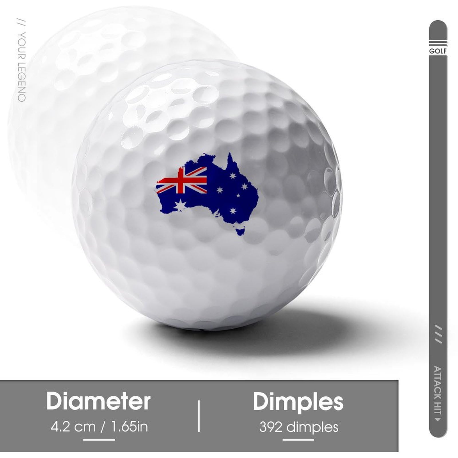 Australia Map Flag Personalized Golf Balls Funny Long Distance Practice Golf Ball for Men Women Backyard
