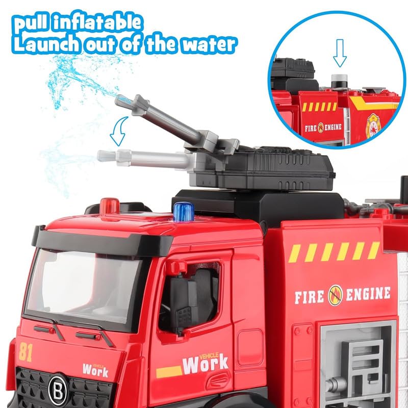 Image of ANTALYA New Play Fire Truck Toy with Metal Cab Fire Rescue Vehicle with Shooting Water Lights and Sounds Toy Truck for Kids (Red)
