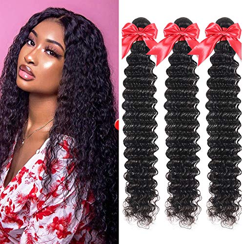 10A Brazilian Deep Wave Human Hair Bundles Wet and Wavy Human Hair Weave Bundles 100% Unprocessed Virgin Curly Hair 3 Bundles (28 28 28 inch)