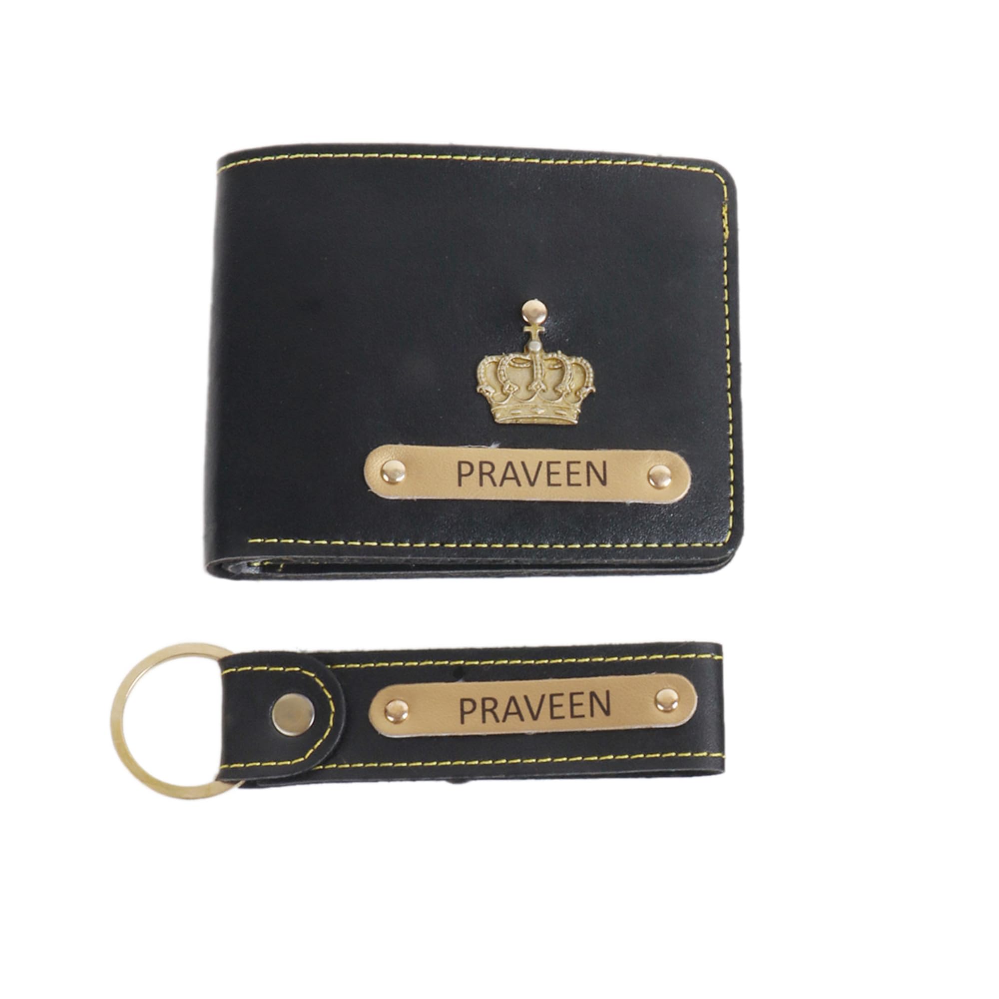 Personalised Men's Combo Gift (2 pcs Set) Customized Leather Wallets and Name Key Chain with Charm and Name Engraved for Special Occasions - Birthday Gift for Men - Black-image-27