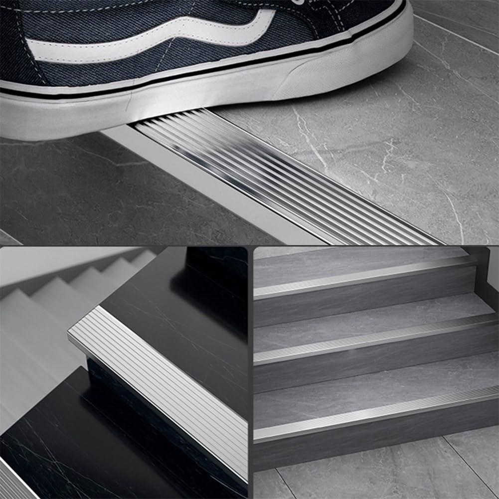 Perfil de Borde de Escalera, Protector de Borde de Escalera, 50 x 30 mm, L 90-140 cm, Aluminio Antideslizante en Forma de L(Plata,L120cm/48'')
