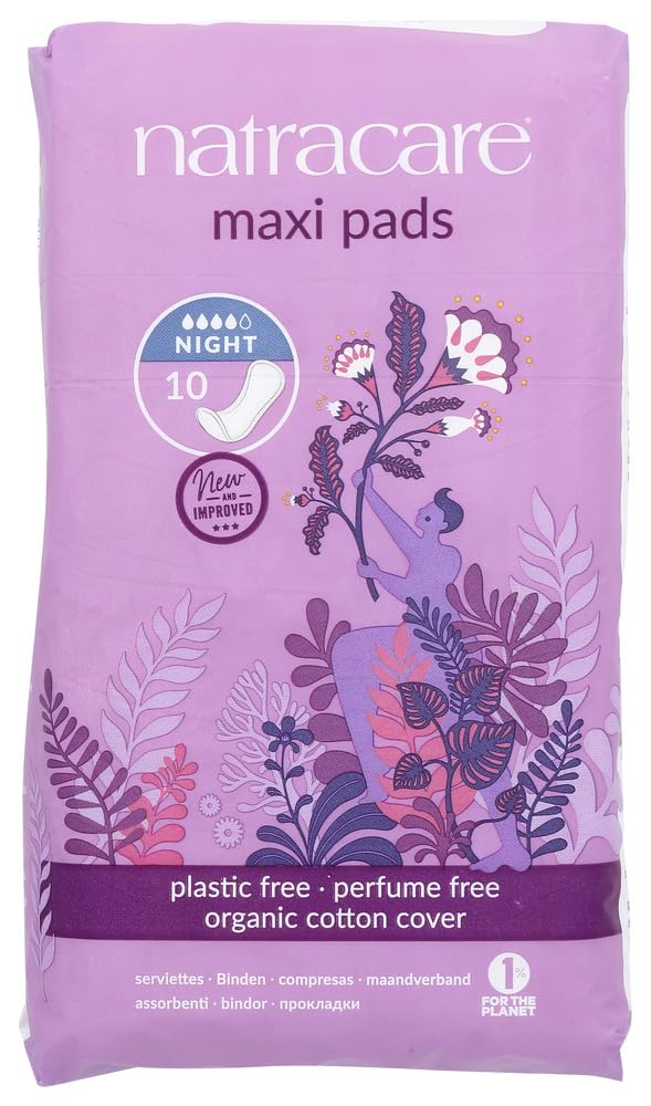 natracareNight Time Maxi Pads - Organic and Natural - 10 Count - Pack of 3 by NATRACARE
