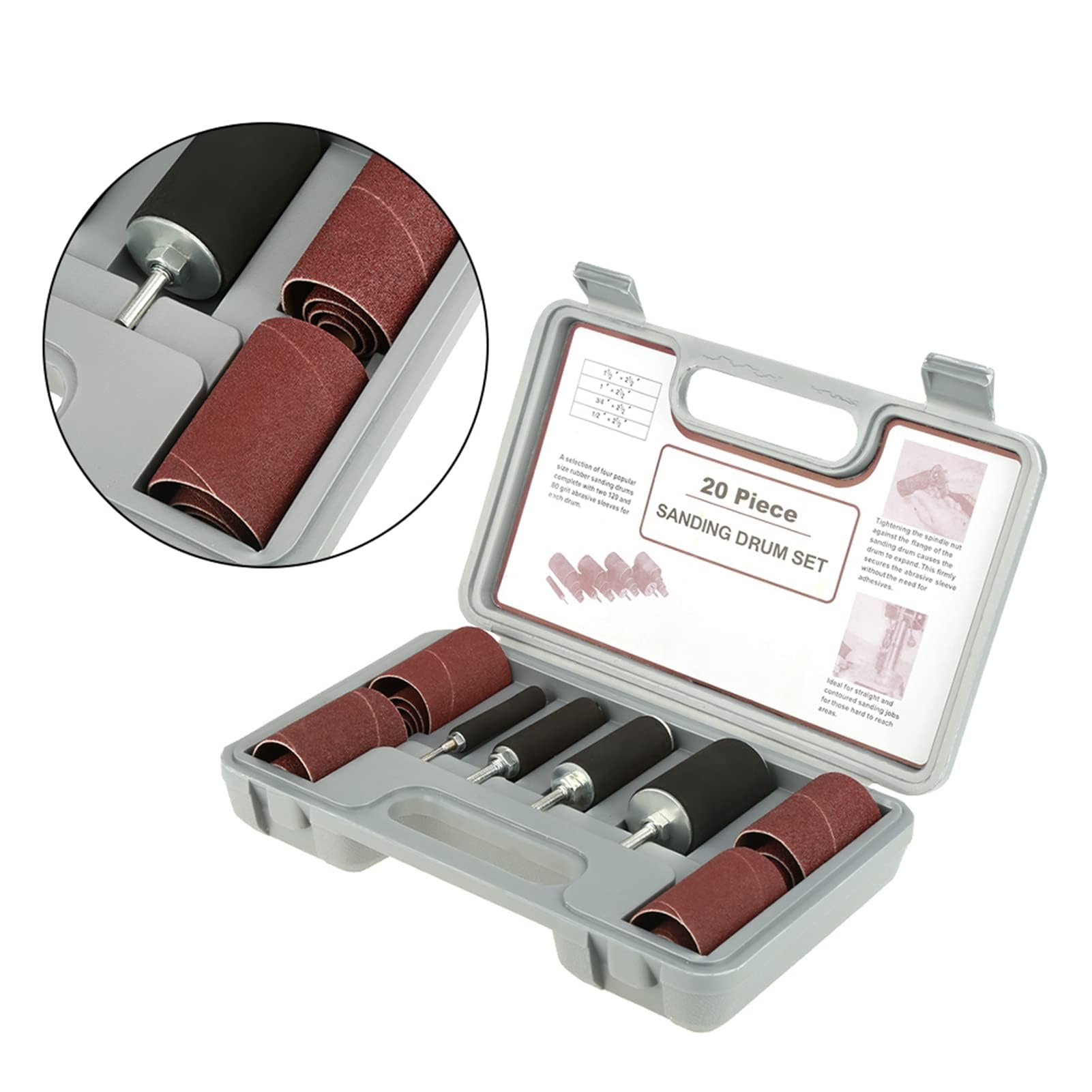 20-teiliges Schleifwalzen-Set für Standbohrmaschine & Bohrmaschine – Premium Schleifhülsen & Gummi-Schleiftrommeln für Holzbearbeitung & Kantenschliff inkl. Aufbewahrungskoffer