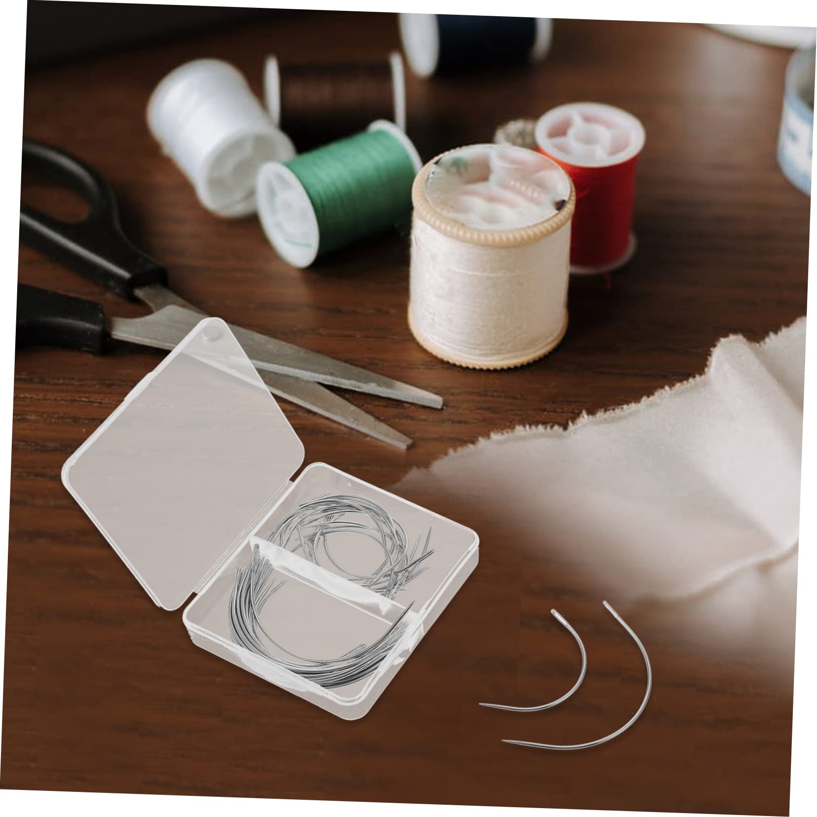 Holibanna 40Pcs Curved Needles for Hand Sewing Durable C Type Weaving Needles for Upholstery and Crafts for Embroidery and Repair Projects