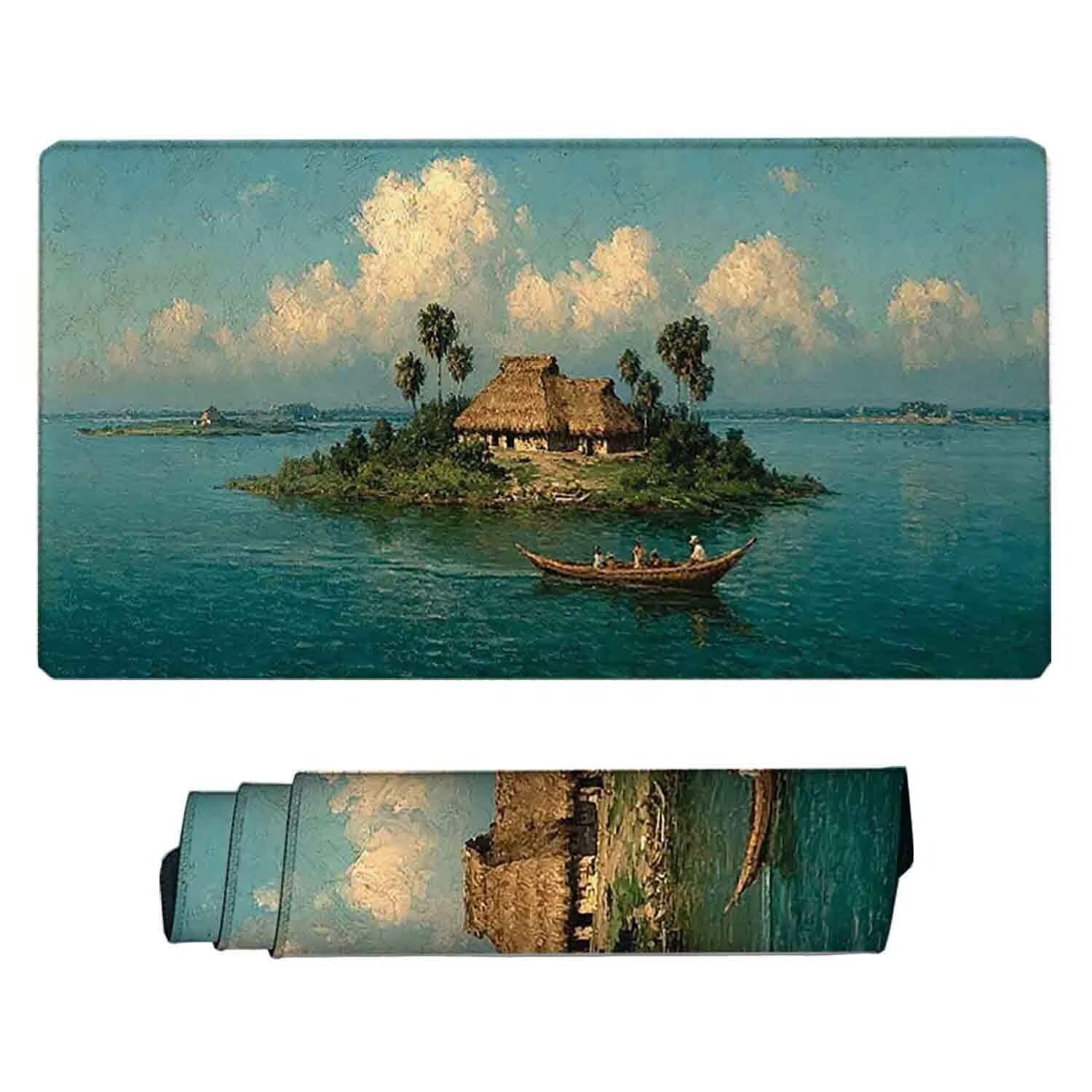 Zielona podkładka pod mysz krajobraz XXL podkładka pod mysz 1000 x 500 mm podkładka pod mysz ze zszytymi krawędziami i gumową podstawą antypoślizgowa podkładka pod mysz XXL do komputera, laptopa