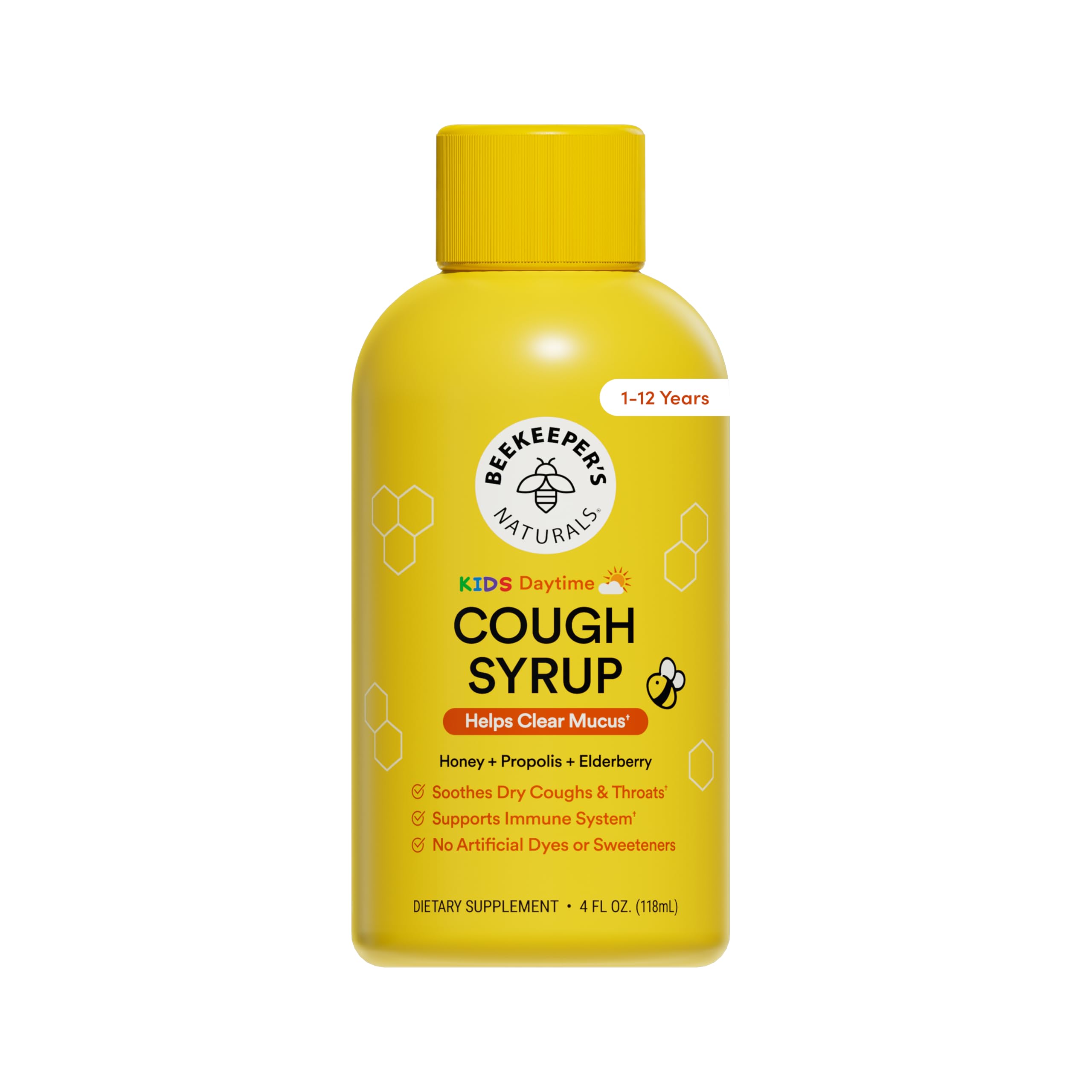 Beekeeper's Naturals Honey Cough Syrup for Kids, Elderberry, Daytime, 4oz