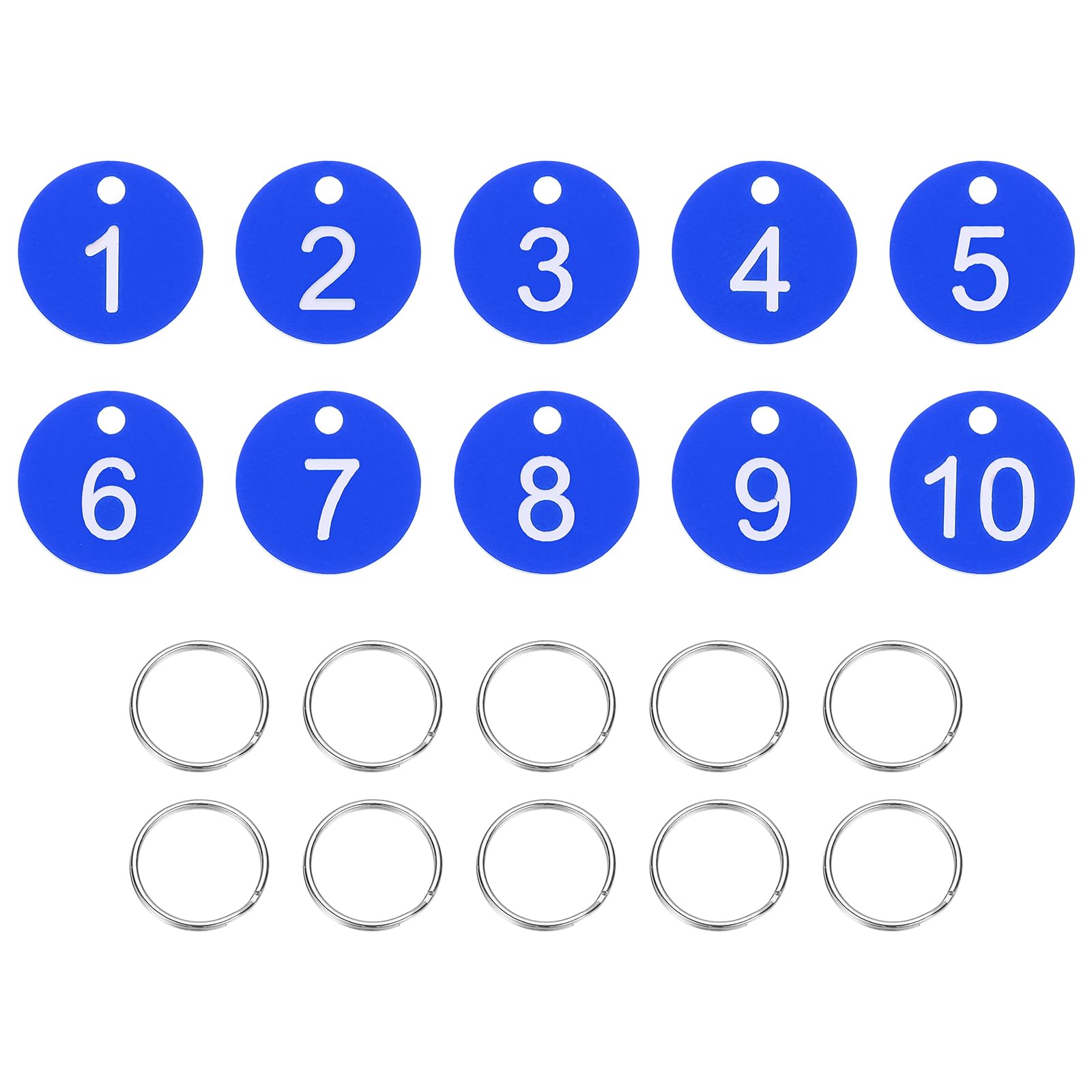 PATIKIL 10PCS Number Tags 1-10,Number Key Tags with Key Rings,Blue