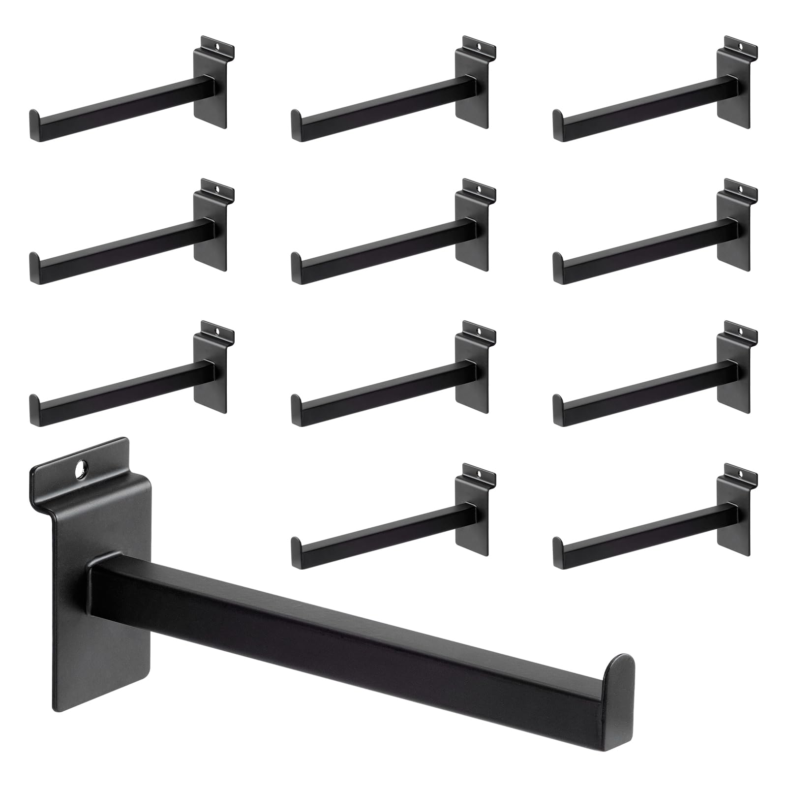 Wetoecotec Black 8 Inch Square Tubing Slatwall Shelf Bracket Heavy Duty Slat Wall Floating Shelf Bracket With Lip, Slatwall Accessories For Retail Display,Garage (12Pcs, )