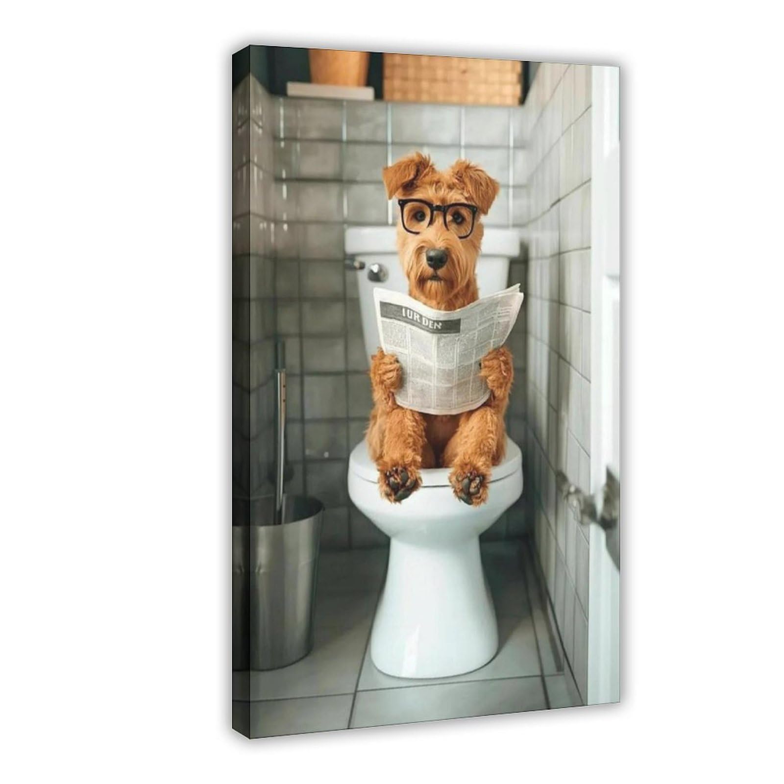 Flamint Airedale Terrier on The Toilet Bathroom Dog Canvas Poster Bedroom Decor Landscape Office Room Decor Gift 20" L X 30" W