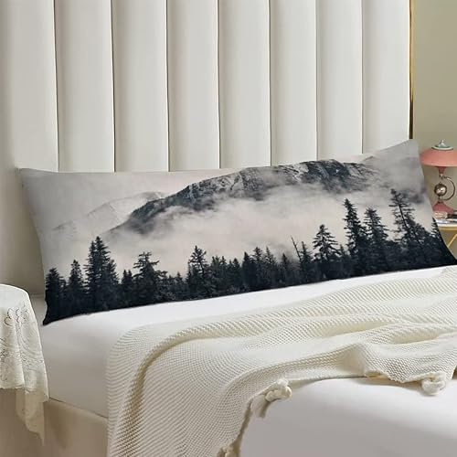 Miniatura 2 de Funda de almohada corporal con diseño de bosque neblinoso paisaje natural montaña pino nube árbol funda de almohada larga con cremallera funda de