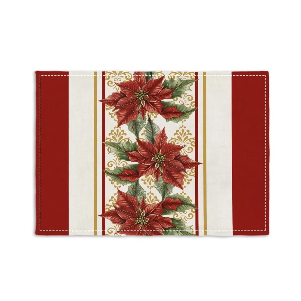 4Pcs Red Merry Christmas Placemats Winter Xmas Birds Table Mats Holiday Snowflakes Rustic Kitchen Dining For Home Party(BJT-250720000016,8Pcs-30X45cm(12X18in)