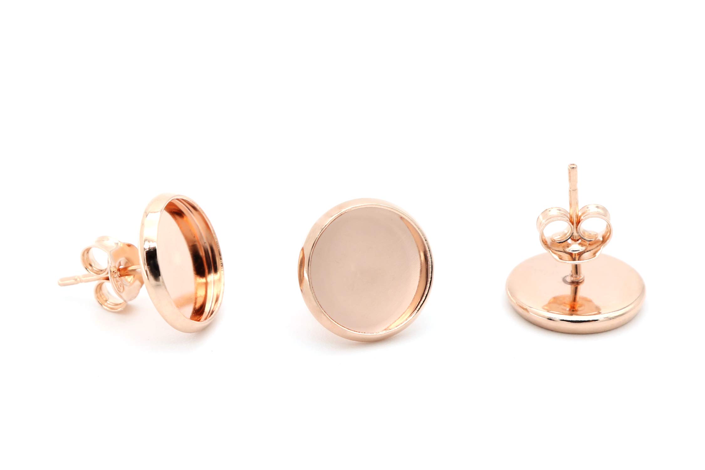 NaturSchatulle Ohrstecker Fassung Cabochon 8-14mm Rohlinge Rosegold 25 Paar Ohrringe Schmuck Basteln DIY Schmuckherstellung Nickelfrei (14mm)