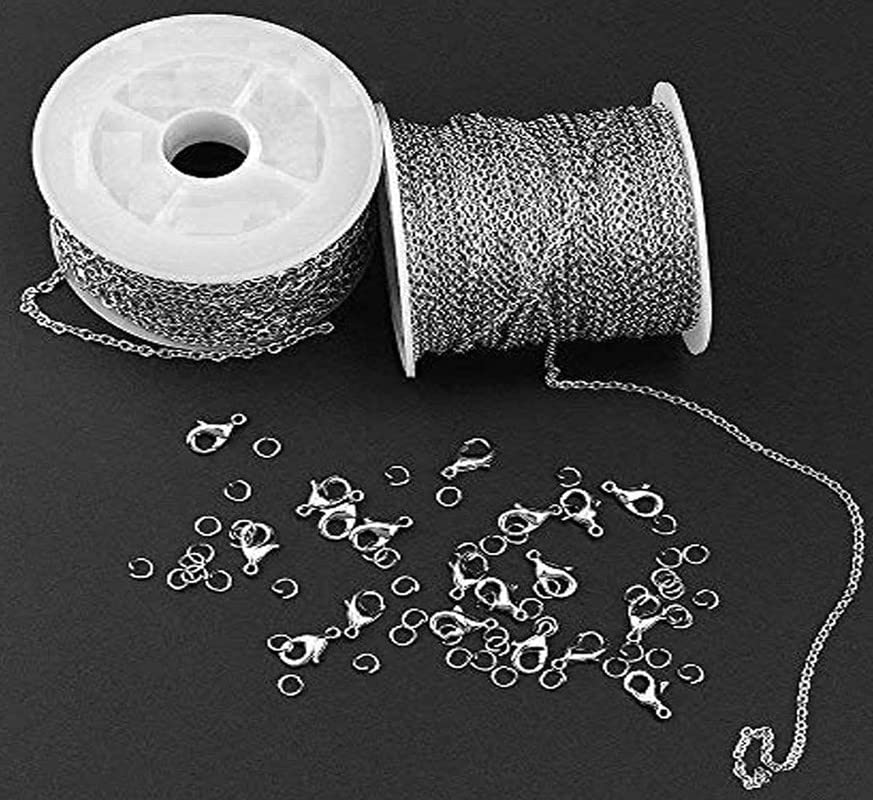 DIY Crafts Feet Silver Stainless Steel Link Cable Chain with Lobster Clasps and Jump Rings for Men Women Jewelry Chain DIY Making, 2.0mm (Pack Of 1 Set, Cable Chain with Lobster) Deal