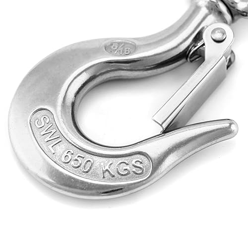 Miniatura 4 de QWORK Ganchos deslizantes, gancho de elevación giratorio, gancho de horquilla, gancho de cadena de elevación giratoria de acero inoxidable de 1400