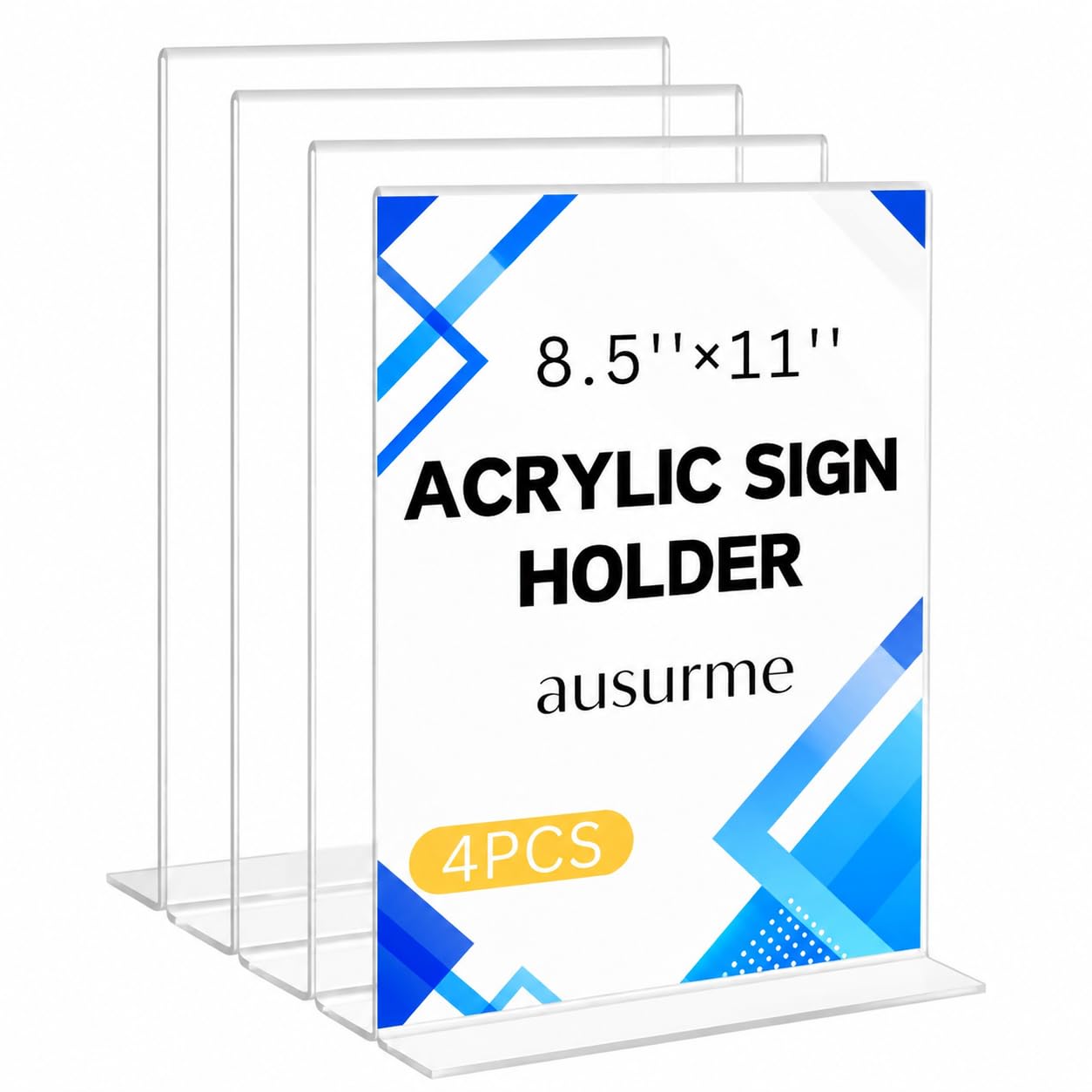 ausurme 4 Pack Acrylic Sign Holder, 8.5 X 11 Inch, Clear, T Shape, Vertical