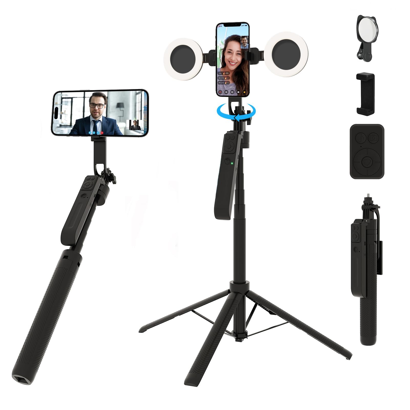 auto face tracking selfie stick tripod with fill light, 360 rotation & gesture control, 70.9" selfie stick tripod for iphone with remote for for tiktok/vlog/live stream/video recording