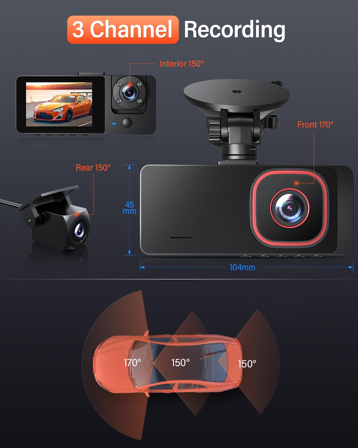 Bestsee Dashcam 1080P - Cámara de salpicadero para coche (2,35", pantalla IPS, tarjeta SD de 64 GB, vigilancia de aparcamiento 24H, visión nocturna WDR, sensor G, grabación en bucle, ángulo de visión