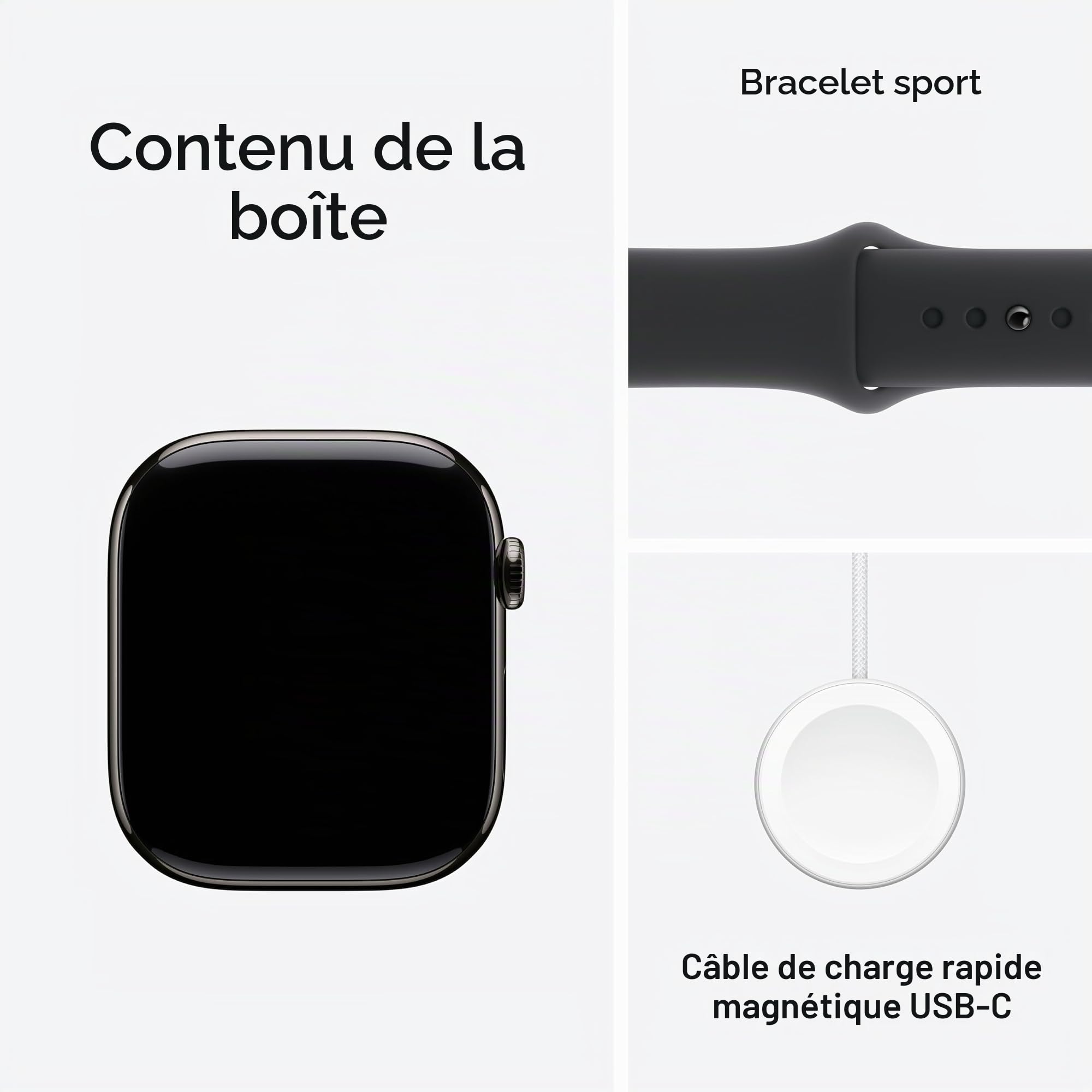 Apple Watch Series 10 (GPS + Cellular 46 mm) Smartwatch mit Titangehäuse in Schiefer und Sportarmband in Schwarz (S/M)(Reconditionné)