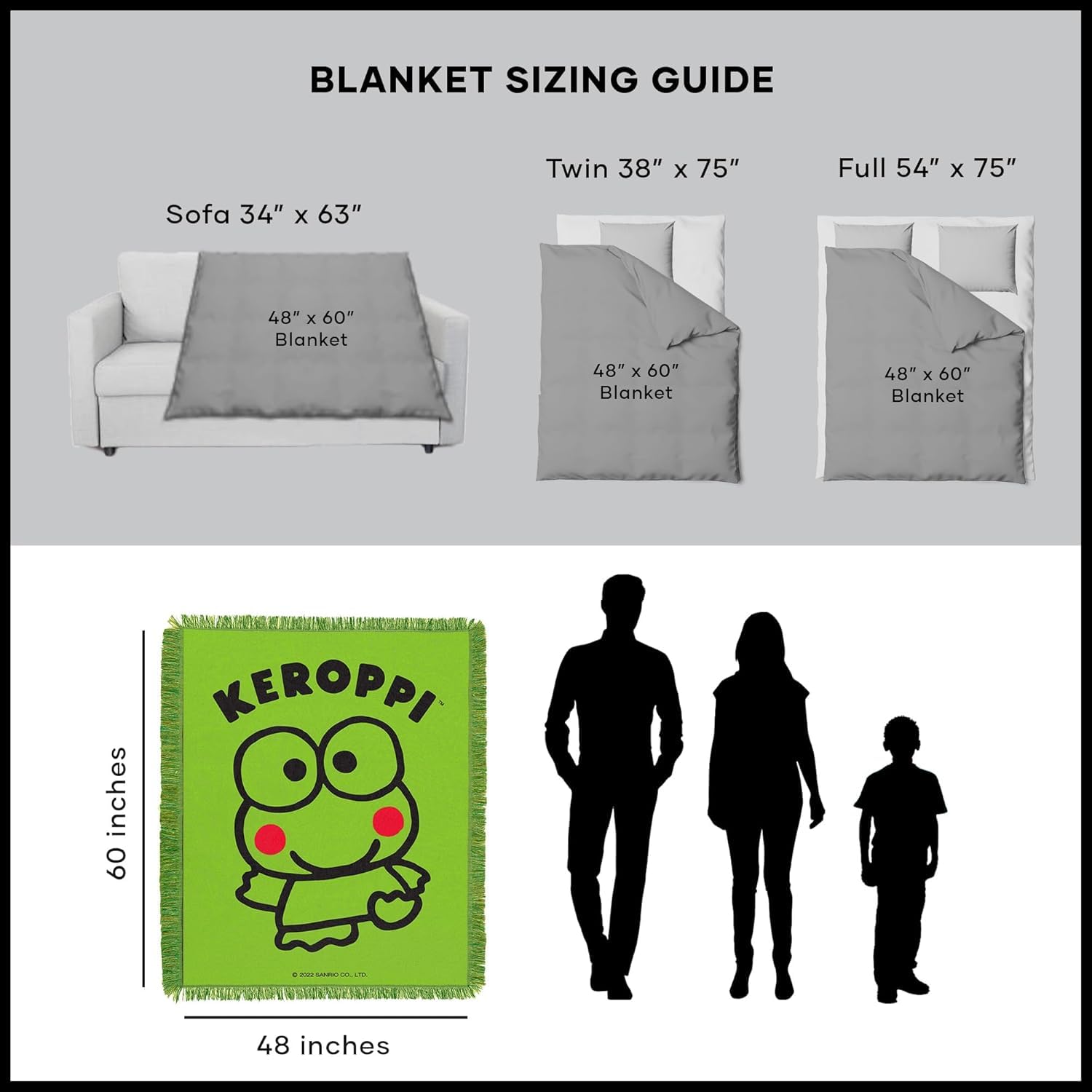Hello Kitty Keroppi-Decke 101,6 x 127 cm für Kinder Jugendliche Mädchen