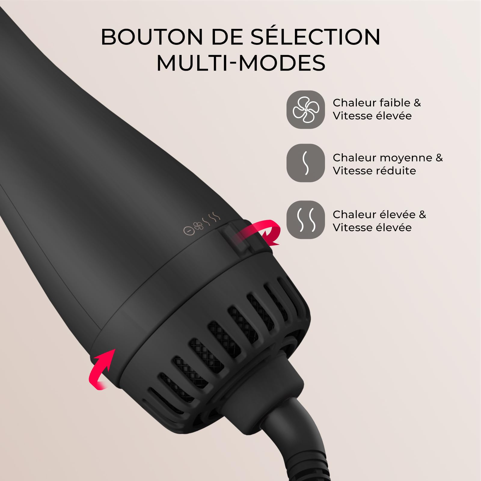 TYMO Brosse Soufflante Chauffante - One-Step Sèche-cheveux et Brosse Volume Ionique Pour Séchage Rapide, Lisser, Boucler, Créer du Volume, 3 Températures, 1200W, Or