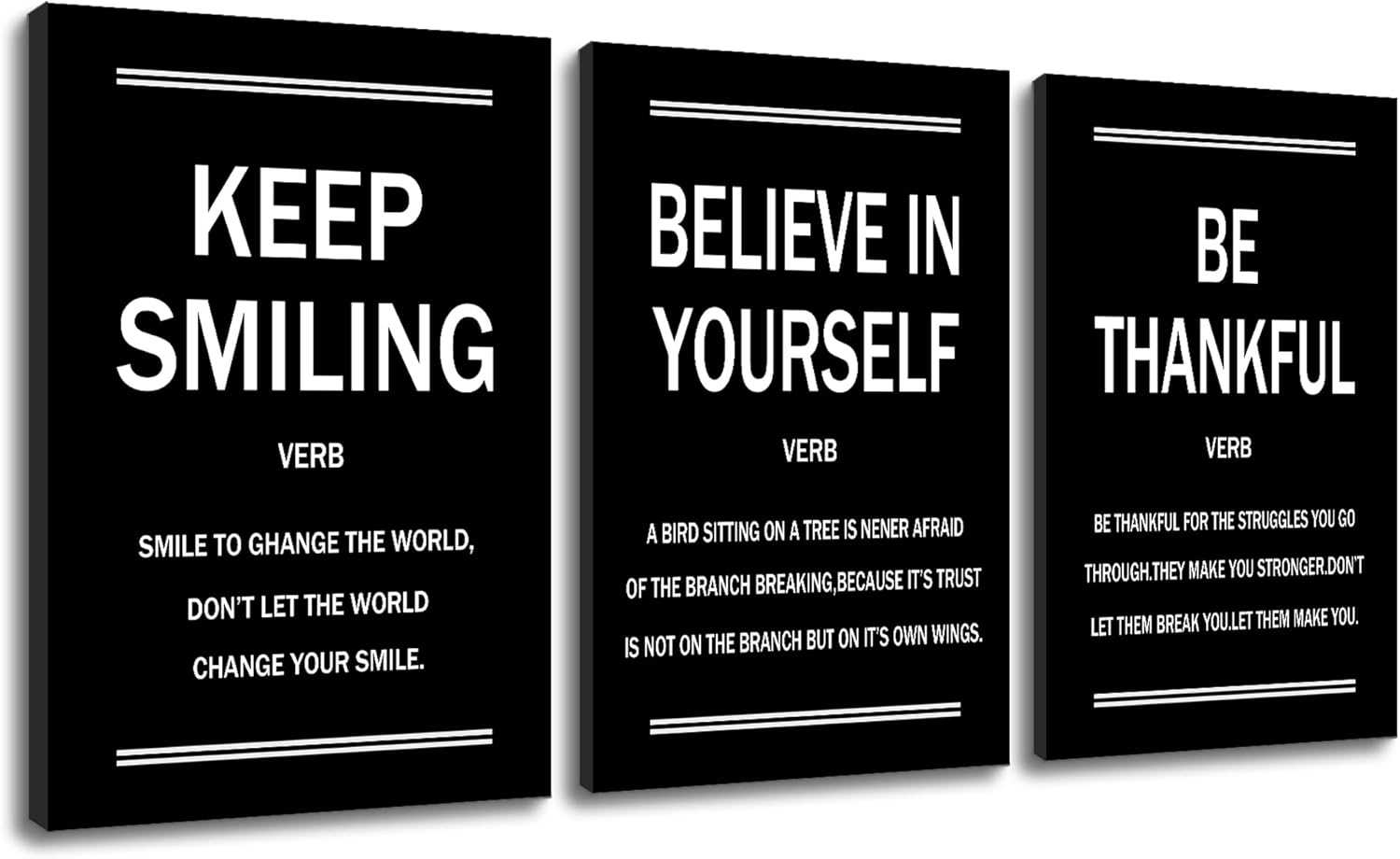 Inspirational Canvas Wall Art Posters Print 3 Pieces Motivational Modern Entrepreneur Quotes Picture Painting Artwork for Home Bedroom Bathroom Gym Wall Decor Stretched and Framed [48''W x 24''H]