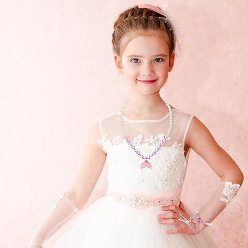 Vista 12 de Sumind 6 juegos de joyas para niñas pequeñas, collar y pulsera de cuentas para bebés, regalos de joyería de disfraces, regalos de fiesta de princesa