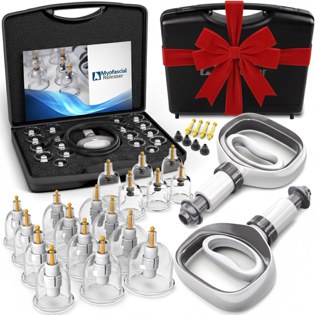 Myofascial Releaser Professional Cupping Therapy Set - 18 Multi-Sized Vacuum Cups with Two Hand Pumps and Detailed Cupping Book - Massage Cupping Set for Massage Therapists