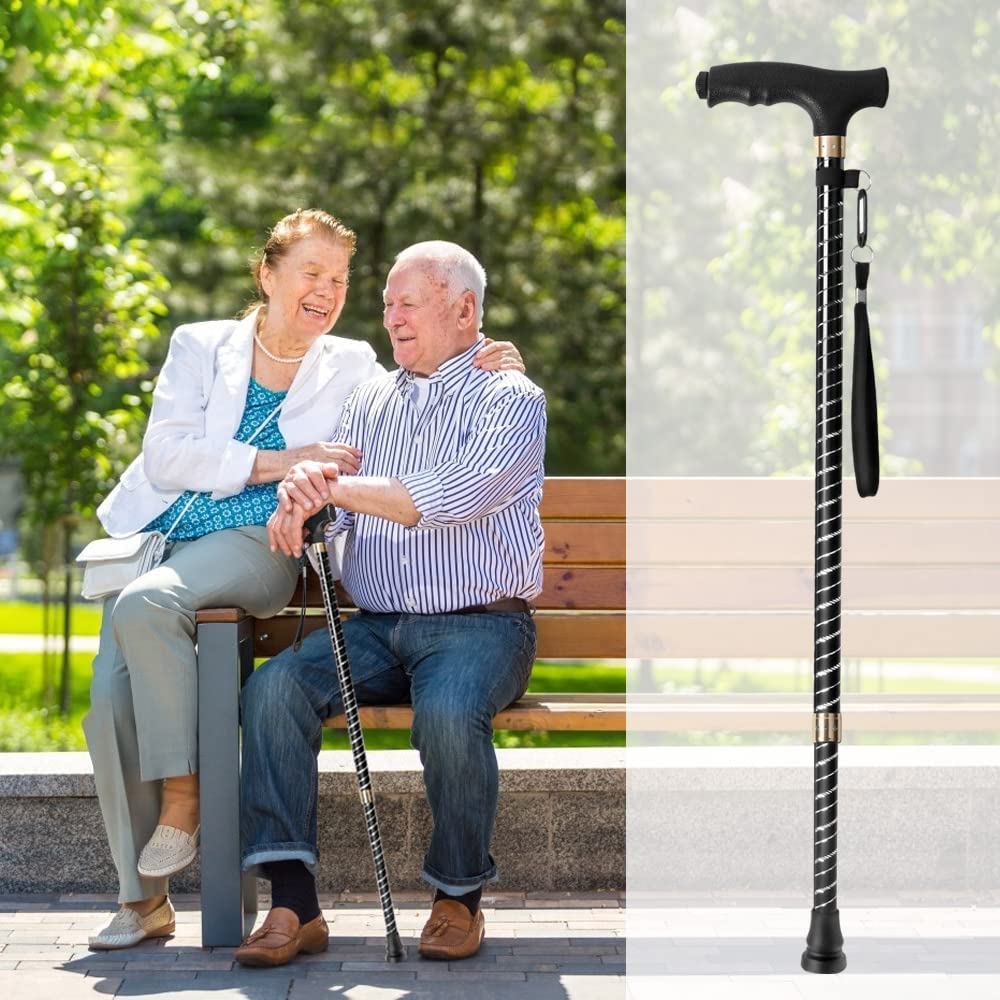Bastón de Caminar Ajustable en Altura para Hombre y Mujer, caña de Caminar OOCOME Ajustable con luz LED y Puntas de Goma, caña de Caminar de Aluminio para Personas Mayores, Ancianos