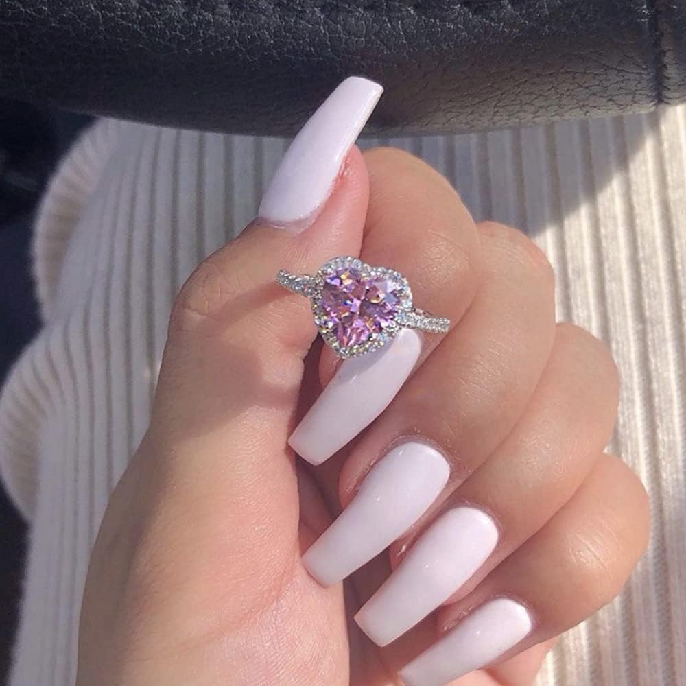 925 Sterling Silver Shiny Full Diamond Ring Cubic Zirconia Cocktail Rings CZ Diamond Ring Eternity Engagement Wedding Band Ring for Women Heart-Shaped Ring Valentine's Day Gift (US Code 10) - Image 4