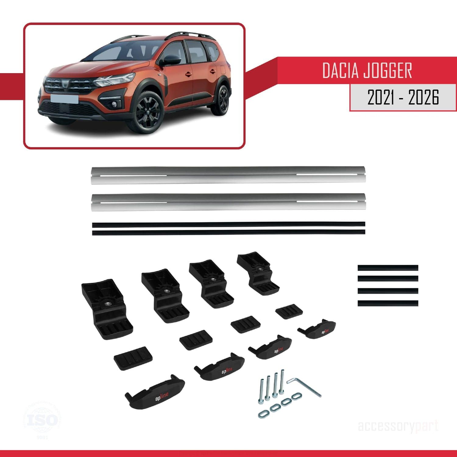 Compatibile con Dacia Jogger 2021-2026 BASIC Model Barre Tetto Portapacchi Auto Barre Portatutto Grigo Alluminio 2 Barre