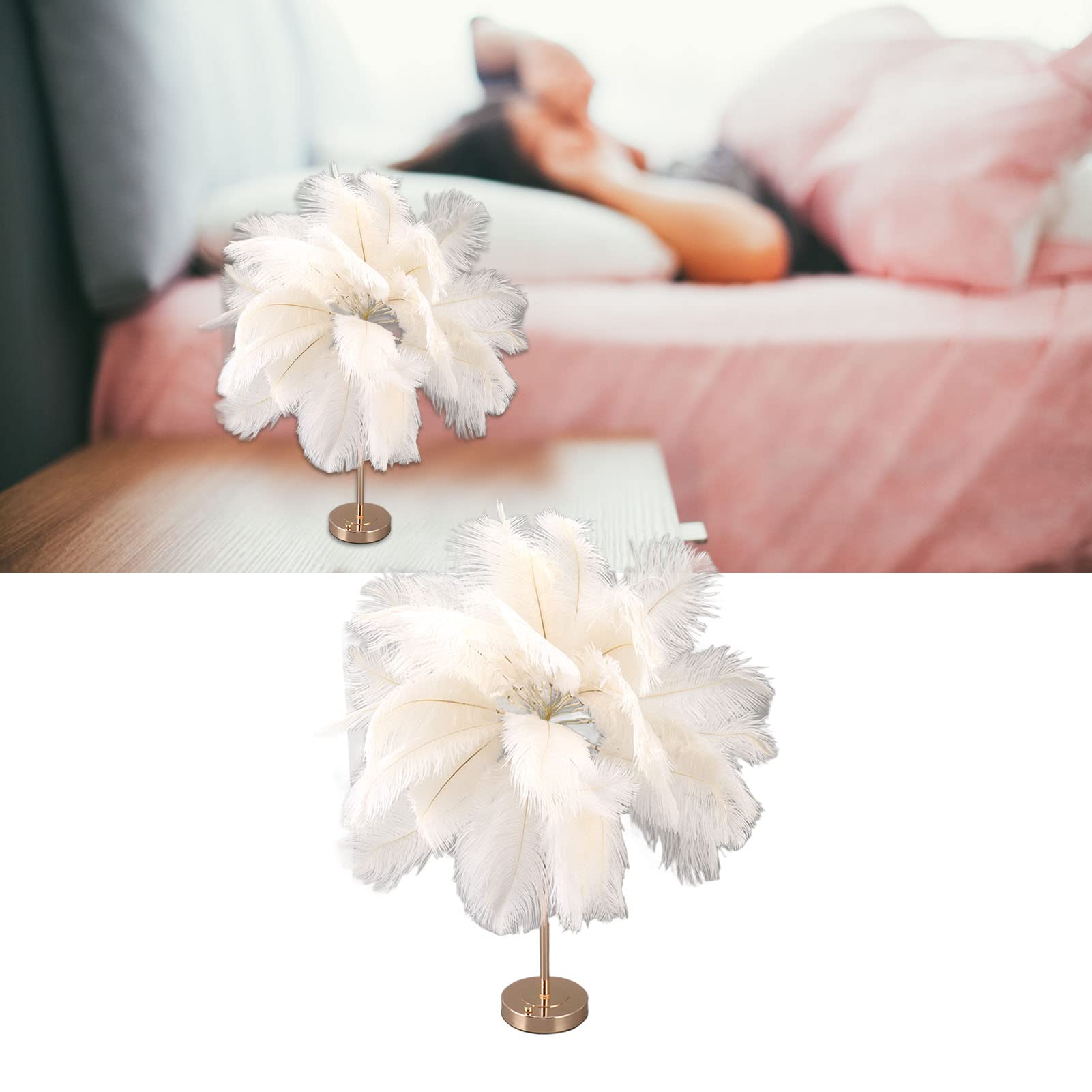 Ostrich, USB C Warm White Light Beside Table Lamp, with Plug in Wire, for Bedroom Nightstand Lamp Desk Night Light (White) - Image 2
