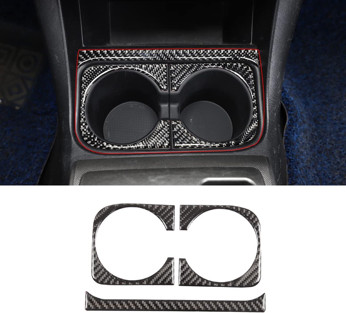 PIUGILH Soft Carbon Fiber Car Cup Holder Cover Frame Trim