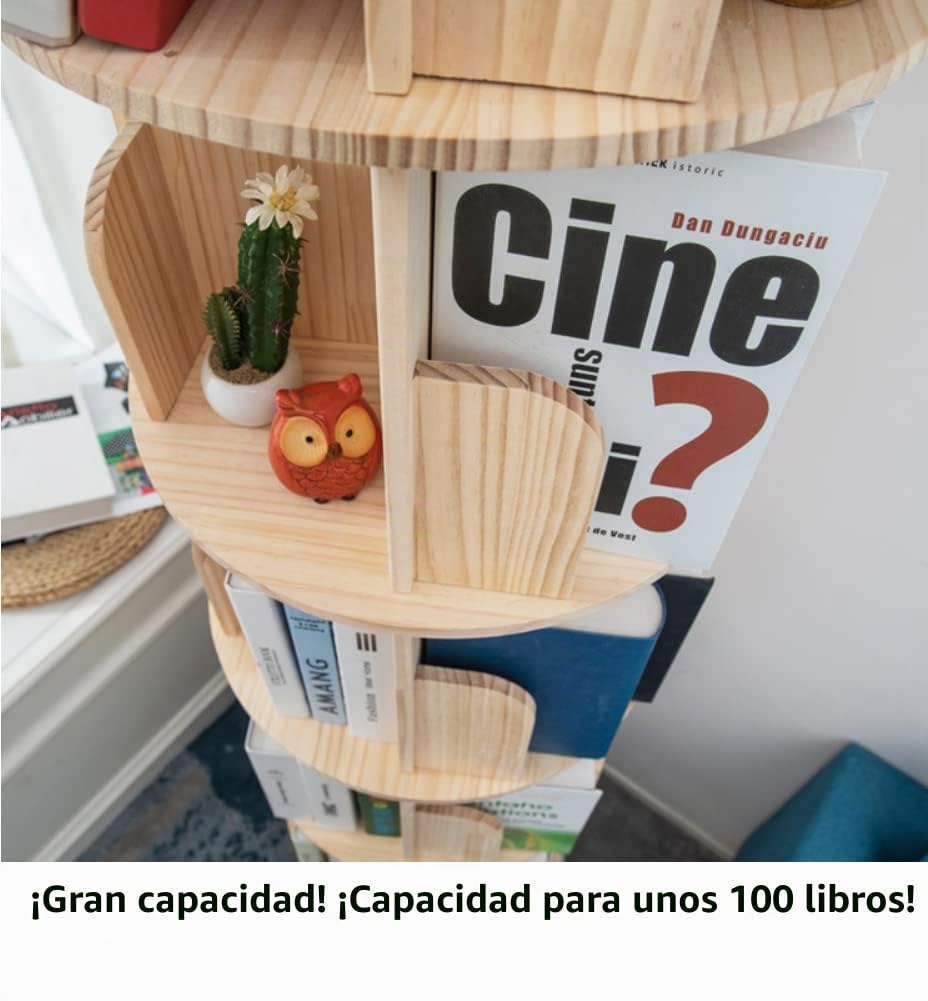 Heehee Estantería giratoria de 360 Grados, estantería de pie para Suelo de 4 Niveles, Estante de Almacenamiento para niños y Adultos, Organizador de estantería de Madera Maciza