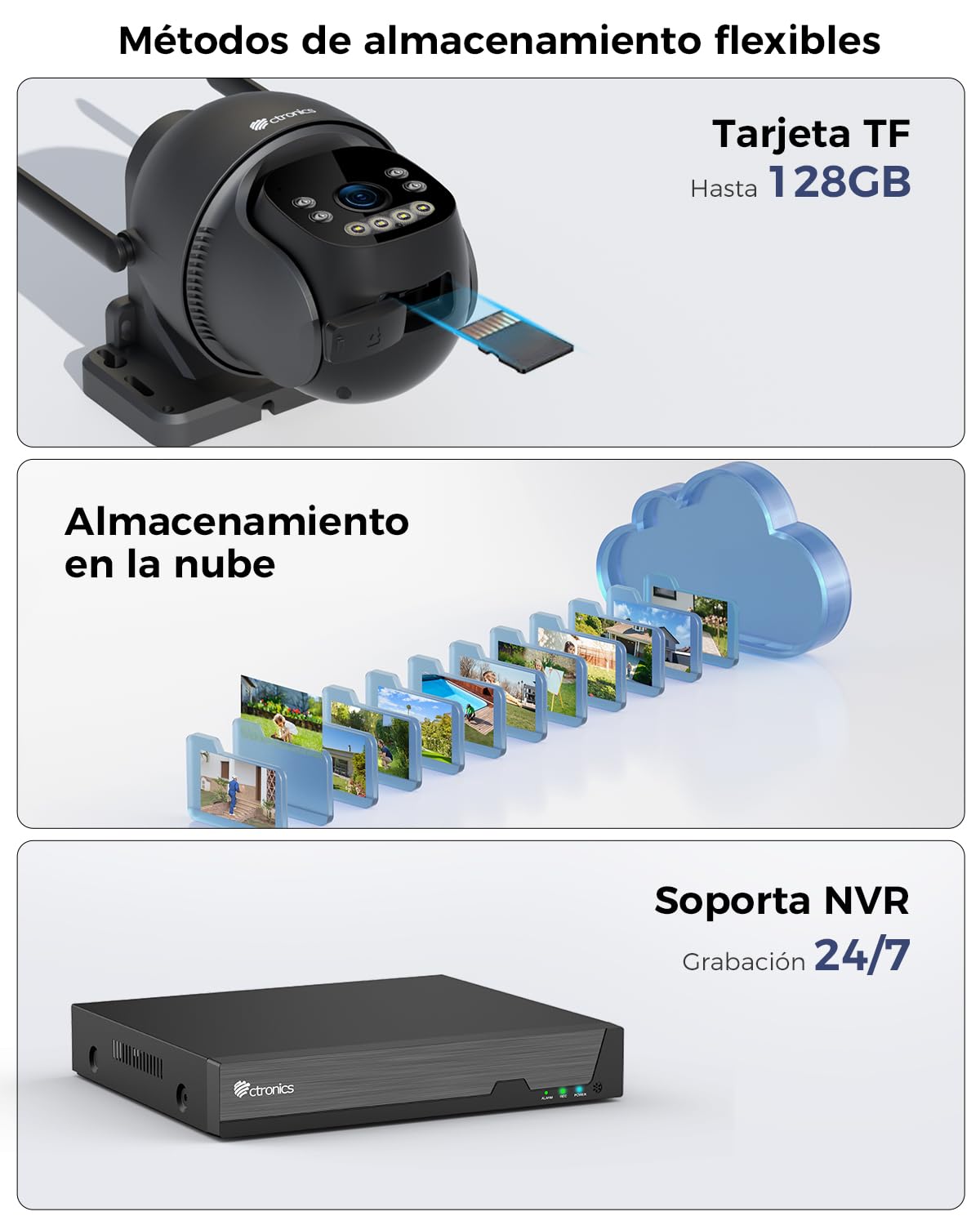 Ctronics Cámara de Vigilancia Exterior 4K para Exteriores WiFi, Cámara PTZ | Visión Nocturna a Color de 8MP, WiFi 2.4/5 GHz, Detección de Personas/Vehículos/Animales, NVR, Audio Bidireccional, IP66