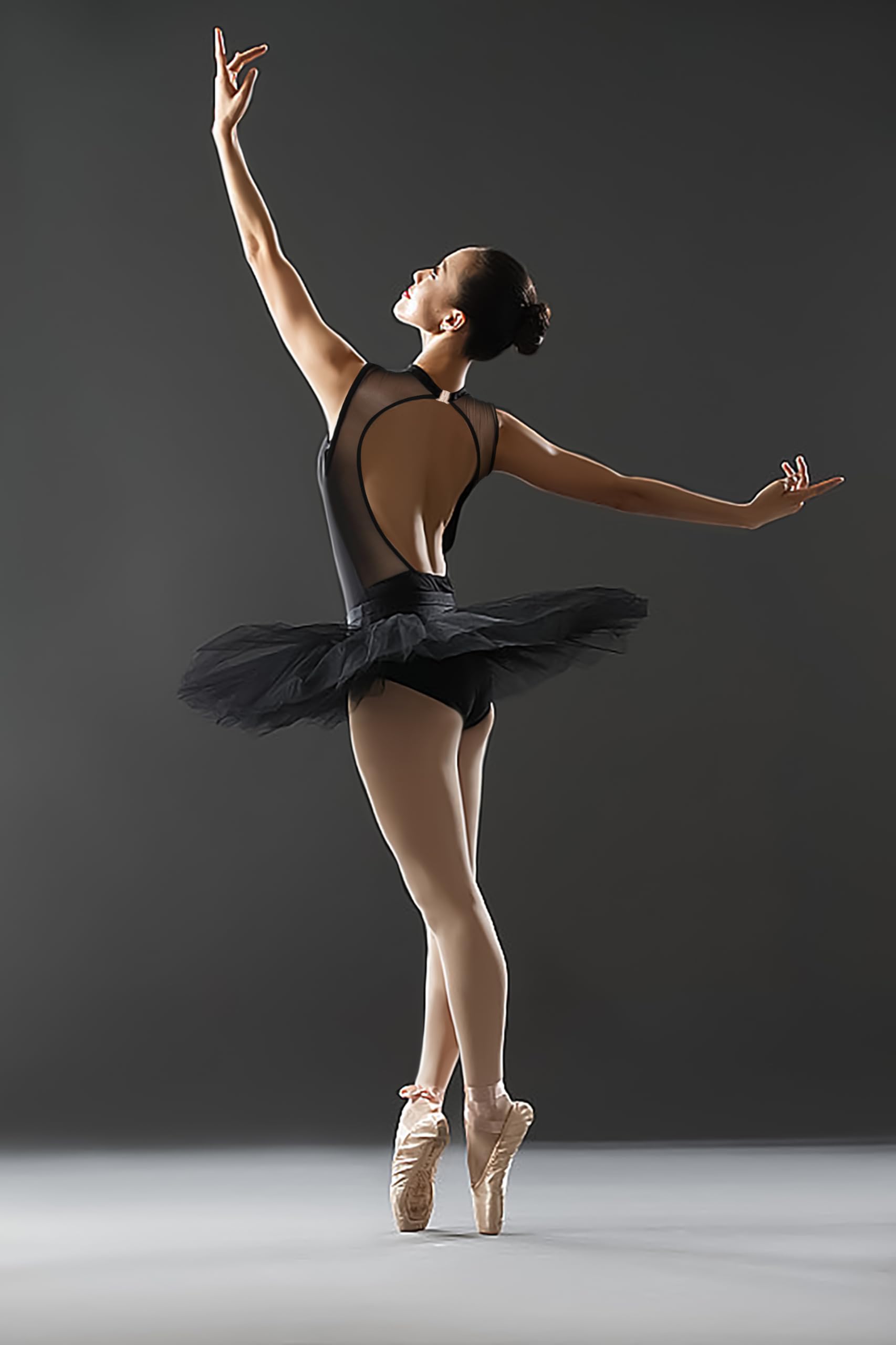 DANSHOW Damen Rollkragen-Ballett-Trikot mit offenem Rücken | Rollkragen mit Knopfverschluss,Netzausschnitt am Rücken,herausnehmbare Brustpolster,komplettes Vorderfutter